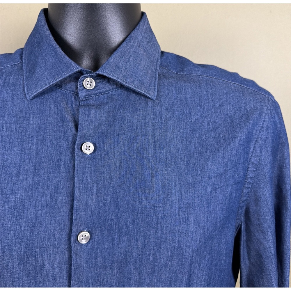 Charles Tyrwhitt Extra Slim Fit Dress Shirt 15/34 Indigo Cotton Chambray